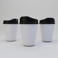 3d weergegeven beeld van koffie kop bespotten omhoog. papier koffie kop geïsoleerd Aan wit achtergrond foto