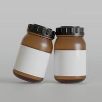 bruin fles supplement wit etiket Aan helder structuur 3d weergegeven foto