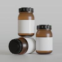 bruin fles supplement wit etiket Aan helder structuur 3d weergegeven foto