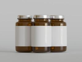 amber pillen bruin fles 3d renderen wit etiket Aan wit achtergrond foto