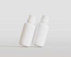 wit blanco fles voor geneeskunde of schoonheid Product Aan wit achtergrond, kopiëren ruimte. leeg ruimte. minimalisme. 3d renderen foto