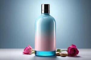 premie helling huidsverzorging toner fles met roze roos accent voor spa en schoonheid branding foto