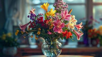 een vers boeket van multi gekleurde bloemen foto