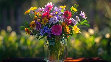 een vers boeket van multi gekleurde bloemen foto