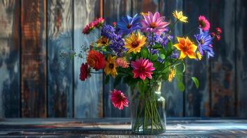 een vers boeket van multi gekleurde bloemen foto