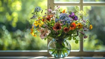 een vers boeket van multi gekleurde bloemen foto