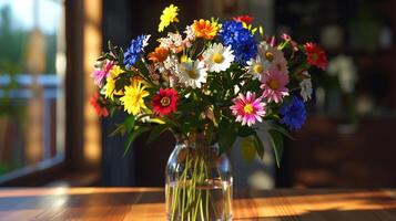 een vers boeket van multi gekleurde bloemen foto