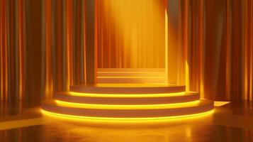 abstract 3d podium met verlichting goud kleur foto