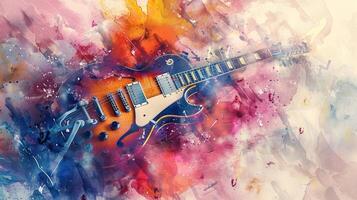 abstract waterverf gitaar exploderend met kleur foto