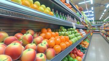 overvloed van gezond voedsel keuzes in supermarkt foto