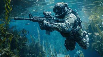 leger soldaat duiken onderwater- uitgerust foto