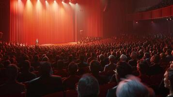 publiek in auditorium aan het kijken presentatie foto