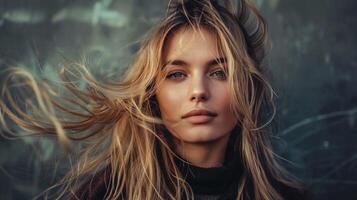 mooi mode model- met lang blond haar- kijken foto