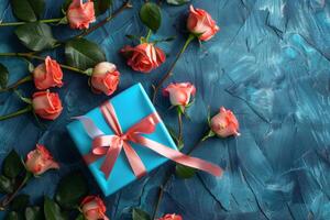 elegant geschenk doos met een boog, romantisch geschenk, top visie foto