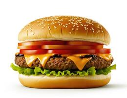 hamburger met rundvlees vlees gesmolten kaas en groenten foto