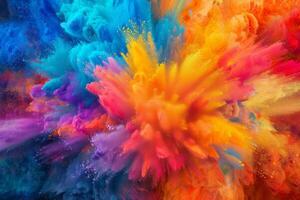 een kleurrijk explosie van verf met een regenboog van kleuren foto