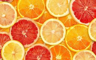 een dichtbij omhoog van sinaasappels en grapefruit plakjes foto