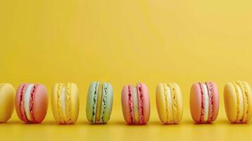 een rij van gebakjes met verschillend kleuren en smaken foto