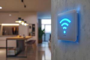 een Wifi verlenger, blauw Wifi symbool, verbonden slim huis. foto