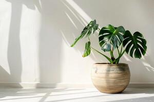 monstera fabriek in een keramisch pot foto