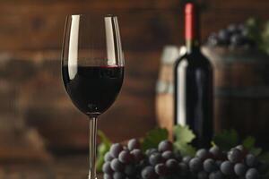 rood wijn en druiven in de achtergrond foto