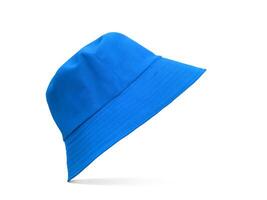 blauw emmer hoed geïsoleerd Aan een wit achtergrond foto