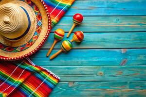 cinco de mayo festival met sombrero, maracas, en serape foto