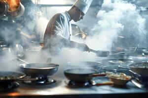 chef Koken in groot keuken. generatief-ai foto