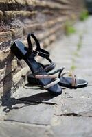 zwart sandalen een Dames zomer stijl foto