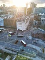 antenne stad centrum gebouwen van Birmingham centraal stad van Engeland Verenigde koninkrijk gedurende zonsondergang. maart 30e, 2024 foto