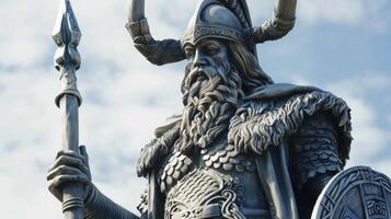 Odin norse mythologie standbeeld vangt de essence van de viking god met speer en baard foto