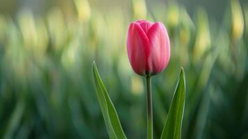 roze tulp bloem bloeiend in voorjaar met detailopname natuur bloemblaadjes en tuin bokeh foto