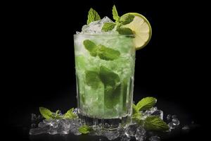 vers mojito cocktail verlichte tegen een diep zwart achtergrond foto