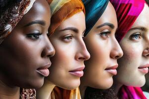 een collage van Dames tonen etnisch diversiteit. foto
