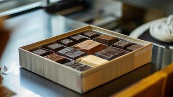 de laatste Product een prachtig verpakt doos van ambachtelijk chocolaatjes gemaakt door de werkplaats deelnemers zich foto
