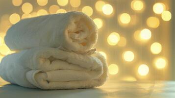 zacht en pluizig handdoeken vers gestoomd en warm zijn mits naar inpakken jezelf in na uw behandeling toevoegen naar de algemeen gevoel van luxueus ontspanning. 2d vlak tekenfilm foto