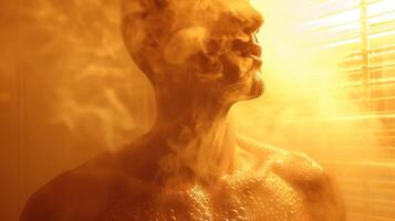 detailopname van een personen borst en longen tonen de toenemen in zuurstof inname na gebruik makend van een infrarood sauna naar Open omhoog luchtwegen. foto