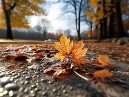 ai gegenereerd herfst geel lijsterbes bladeren Aan een wazig achtergrond generatief ai foto