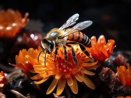 ai gegenereerd gedetailleerd foto van een bij Aan een bloem macro generatief ai