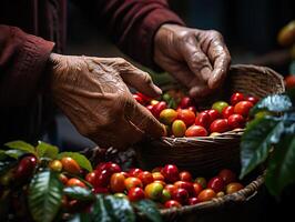 ai gegenereerd hand- plukken koffie detailopname generatief ai foto