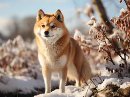 ai gegenereerd hond ras shiba inu Aan een wazig achtergrond generatief ai foto