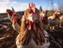 ai gegenereerd kip wandelen in de kip coop detailopname generatief ai foto