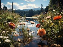 ai gegenereerd voorjaar bloemen door de stroom generatief ai foto