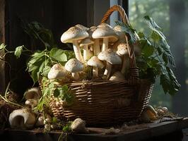 ai gegenereerd champignons in de dauw generatief ai foto