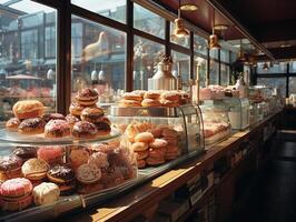 ai gegenereerd heerlijk donuts met karamel bessen generatief ai foto