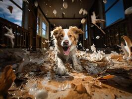 ai gegenereerd de hond gemaakt een knoeien in de appartement generatief ai foto