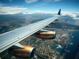 ai gegenereerd passagier vlak vlucht vliegtuig vleugel generatief ai foto