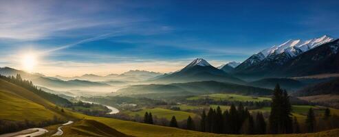 ai gegenereerd berg landschap met mist generatief ai foto