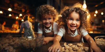 ai gegenereerd gelukkig kinderen bakken koekjes generatief ai foto