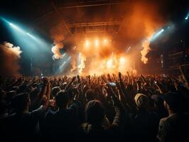 ai gegenereerd menigte van mensen Bij een muziek- concert generatief ai foto